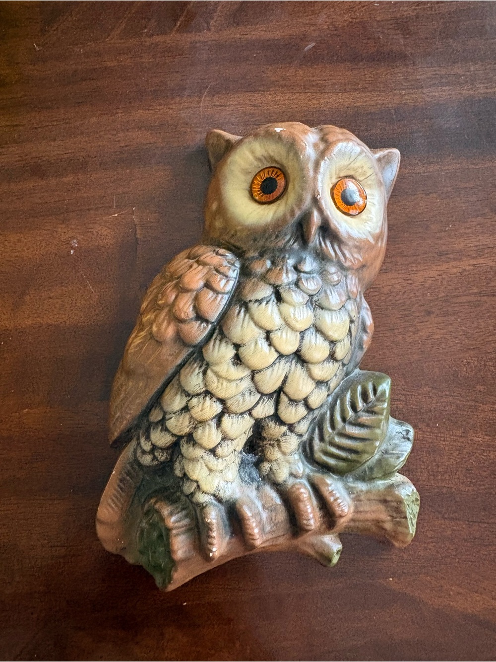 Vintage Ceramic Owl Figurine in Brown and Cream
